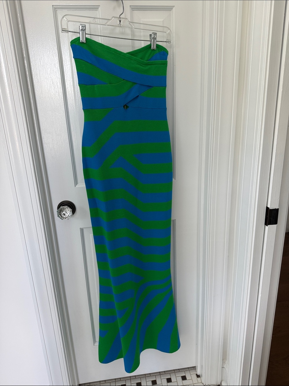 Strapless Green & Blue Maxi Dress with Folded Bodice